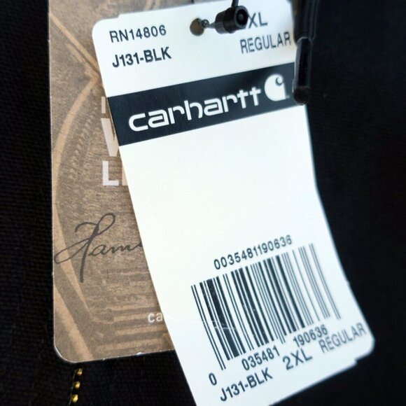 Carhartt Black Zip Work Wear Canvas Duck Jacket Hood J131 Thermal 2XL *Farm Logo - Picture 4 of 7